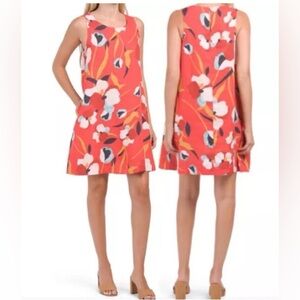 Sigrid Olsen Linen Dress Tangerine Orange Floral Sleeveless Size Large